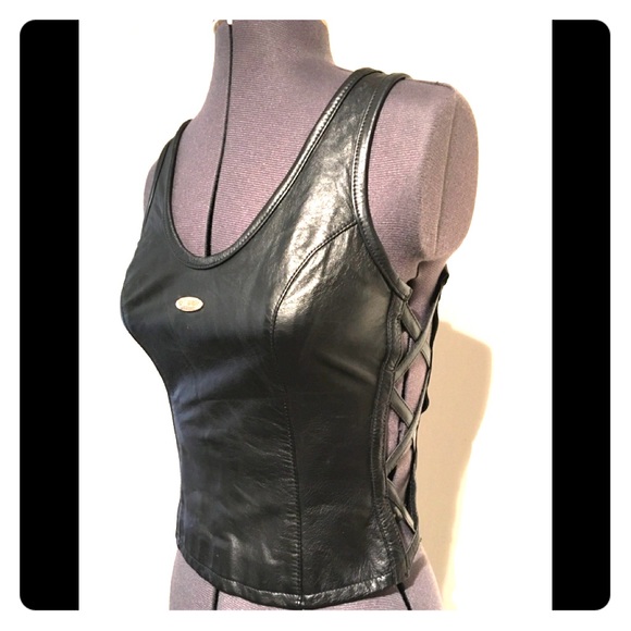 Harley Davidson leather/ fabric corset top - Picture 2 of 9
